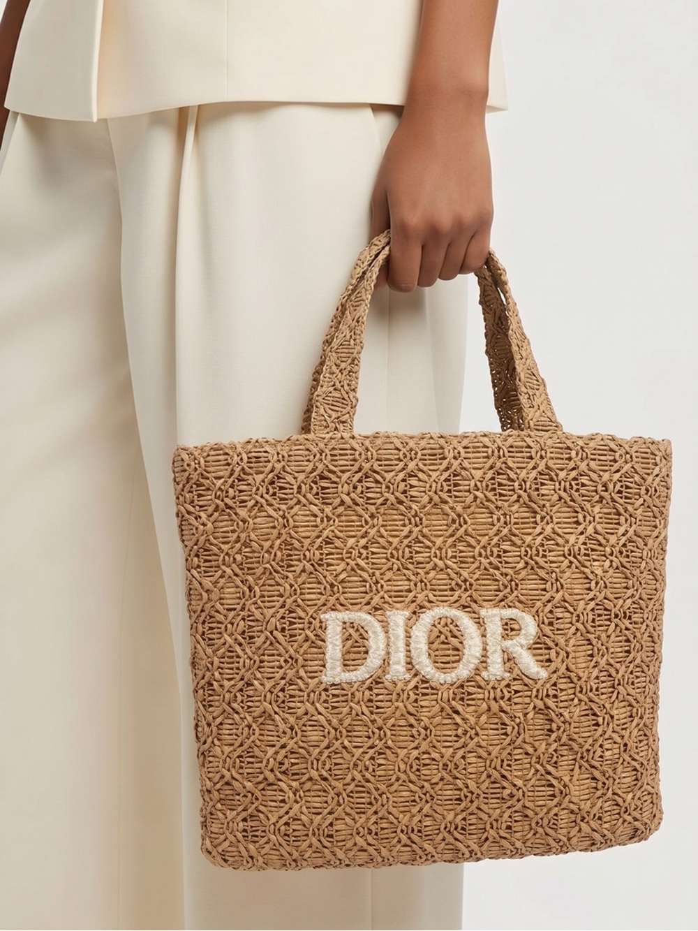 Christian Dior Beauty Summer VIP Gift Beige Woven Straw Raffia Tote Bag